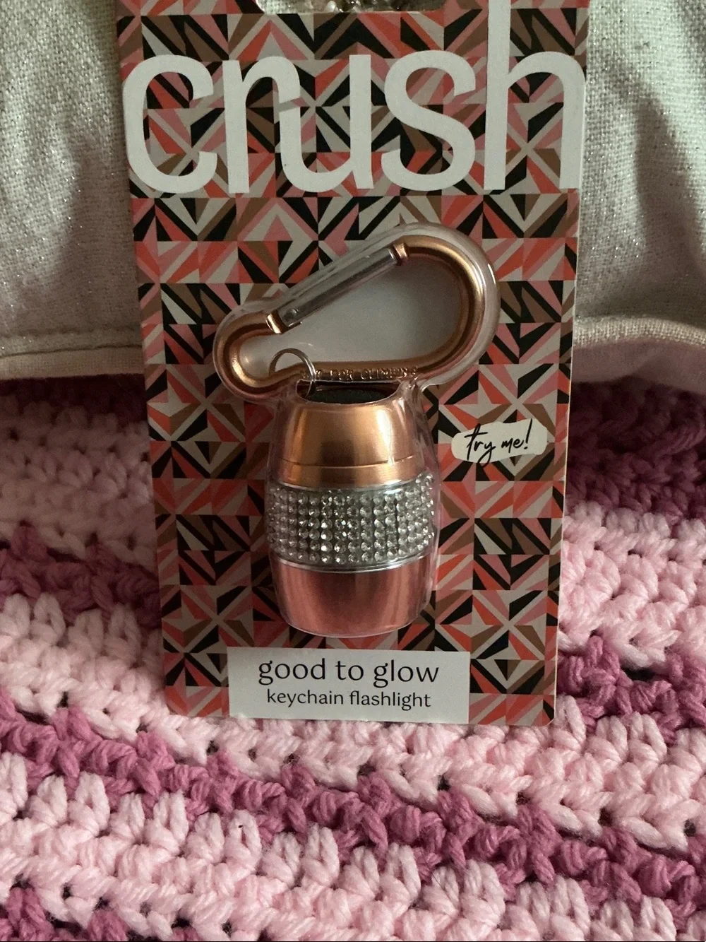 Crush 'Good to Glow' Keychain Flashlight - Rose Gold with Rhinestones